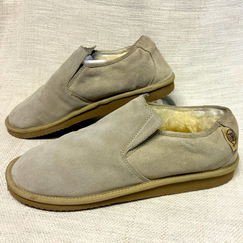 EMU AUSTRALIA Merino Wool Unisex Slippers Womens Size 10 Men Size 9 Beige